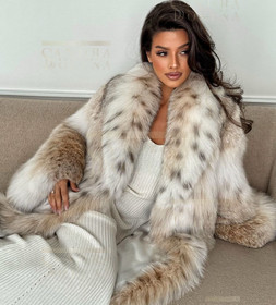 Шуба женская из сибирская рысь длиной 90 см